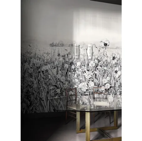 Carta da parati con fiori di campo con grafica in bianco e nero King Poppy di London Art