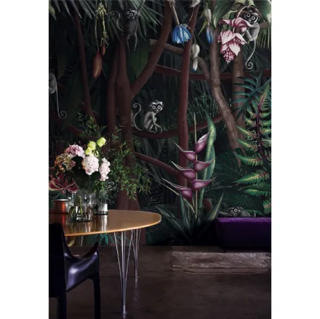 Carta da parati con piccole scimmie nella foresta Looks in the Forest in London Art