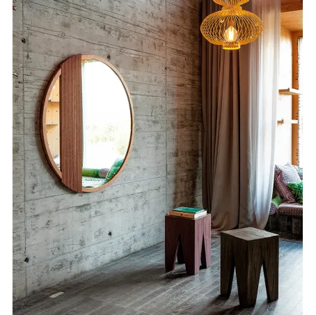 Specchio Zero 16 Rotondo con cornice e decorazione i Rovere massello di Devina Nais