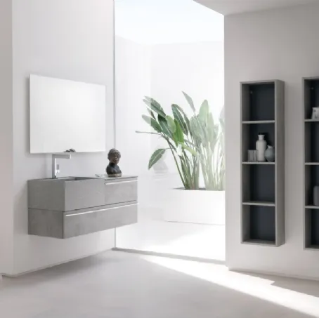 Mobile da Bagno sospeso in beton nobilitato con piano e lavabo in HPL B201 BD020 di Compab