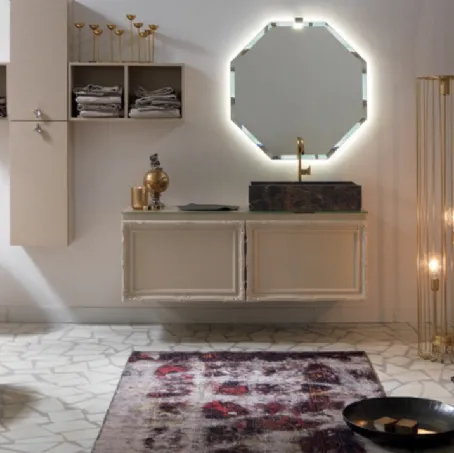 Mobile da Bagno ssopeso in laccato opaco con piano in cristallo e lavabo in marmo DELICHON DH20 di Compab