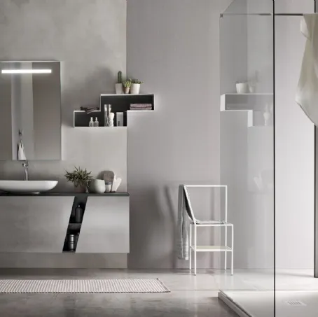 Mobile da Bagno sospeso laccato Platino con top in cristallo Fumo E-Ly 80 di Arcom