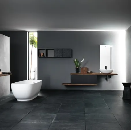 Mobile da Bagno sospeso in rovere e laccato opaco con lavabo in ceramica INK NK03 di Compab