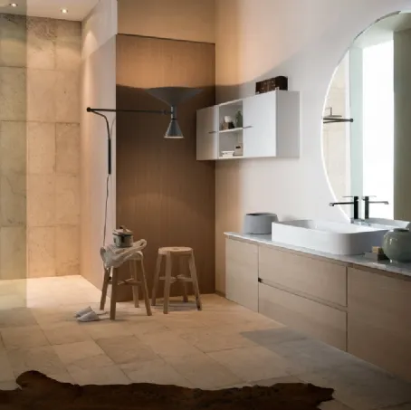 Mobile da Bagno sospeso in rovere con piano in marmo di Carrara INK PRESTIGE NK19 di Compab