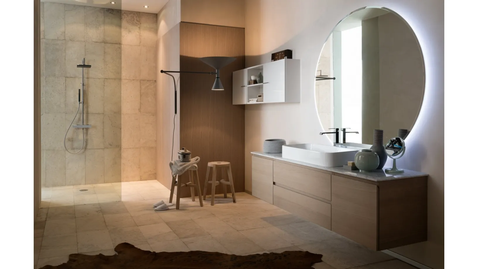 Mobile da Bagno sospeso in rovere con piano in marmo di Carrara INK PRESTIGE NK19 di Compab