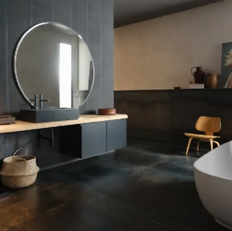 Mobile Bagno da appoggio in laccato nero con piano in legno e lavabo in gres INK PRESTIGE NK21 di Compab