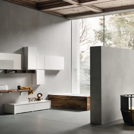 Mobile da Bagno sospeso in legno e laccato bianco lucido con lavabo in ceramica JACANA LUXURY JA32 di Compab