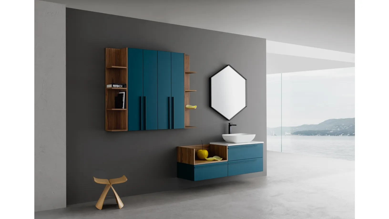 Mobile da Bagno sospeso in laccato opaco e noce K25 K HOUSE 48 di Compab