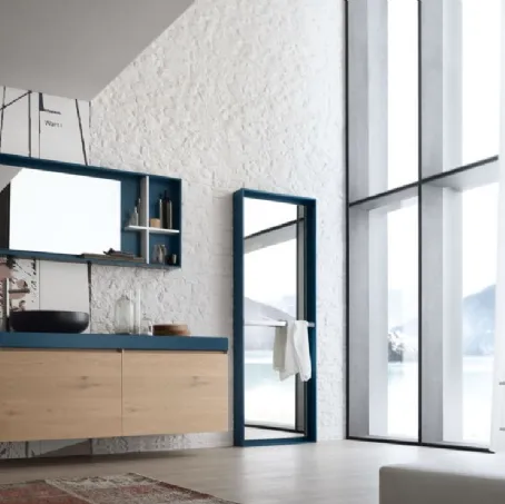 Mobile da Bagno sospeso La Fenice 14 in Rovere nodato riso con top in laccato opaco Petrolio di Arcom