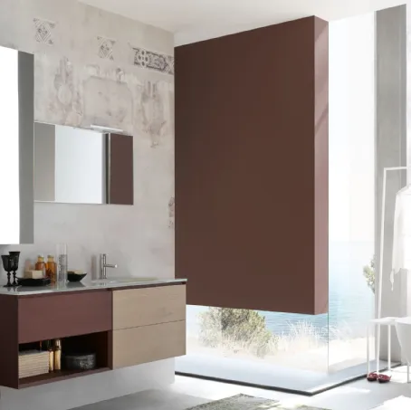 Mobile da Bagno sospeso La Fenice 13 in Rovere nodato con top in cristallo di Arcom