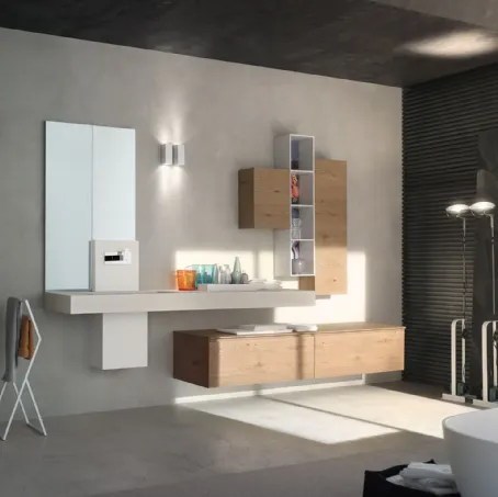 Mobile da Bagno sospeso La Fenice 15 in Rovere nodato naturale con top in Ecomalta di Arcom