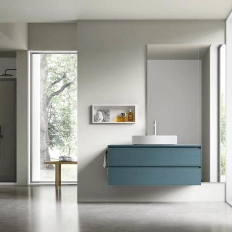 Mobile da Bagno sospeso Shape 29 in rovere laccato ottanio di Arcom