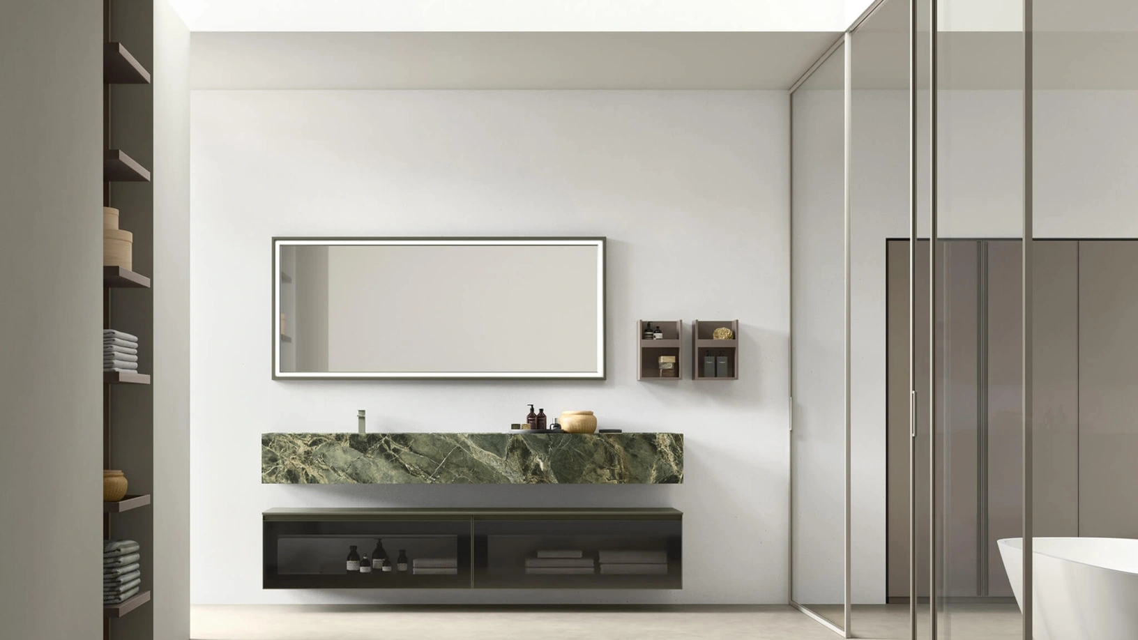 Mobile da Bagno sospeso in vetro con lavandino in gres Shape 34 di Arcom