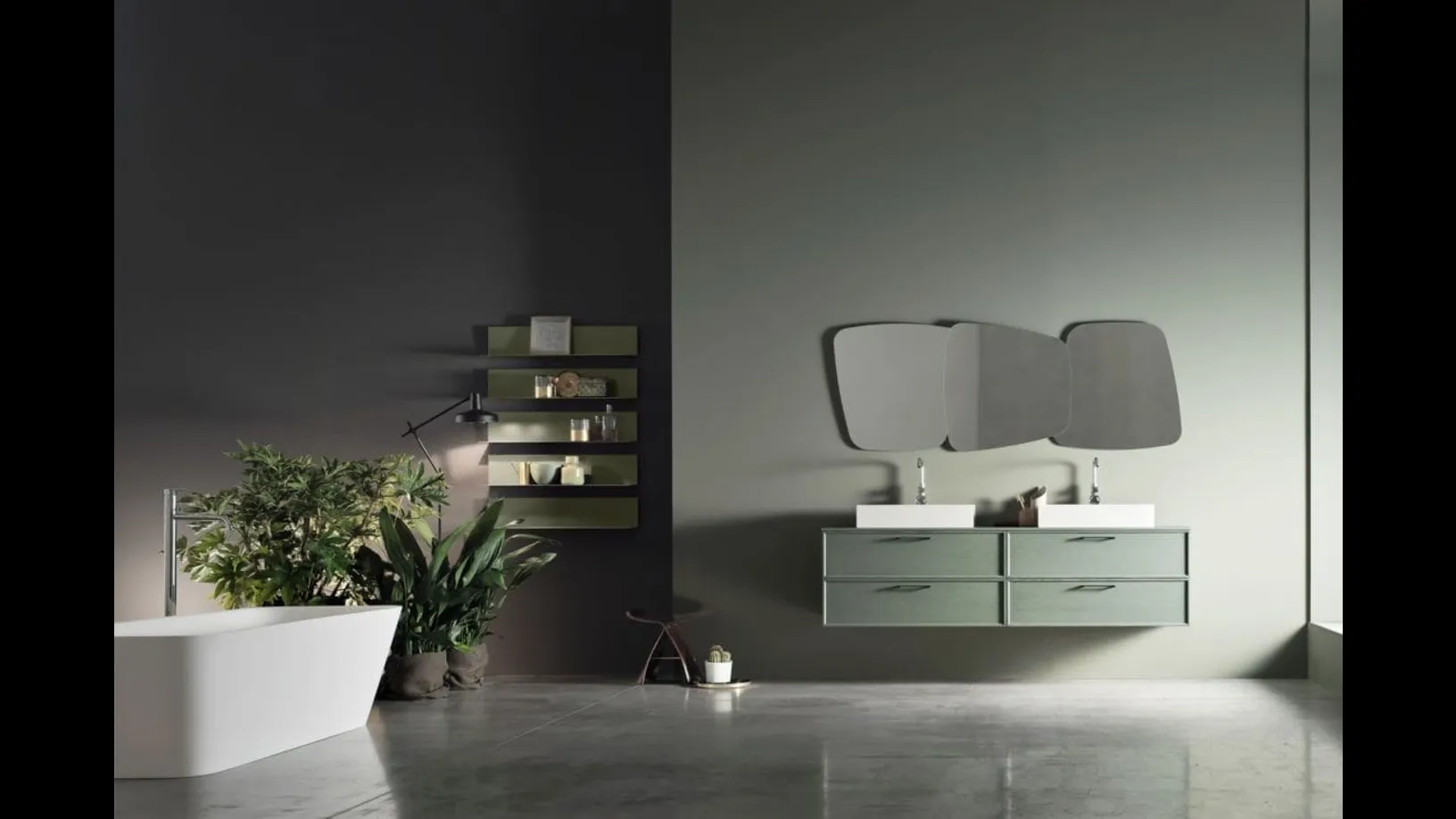 Mobile sospeso a 4 cassetti in Frassino Rosmarino Vanity 03 di ArcomR