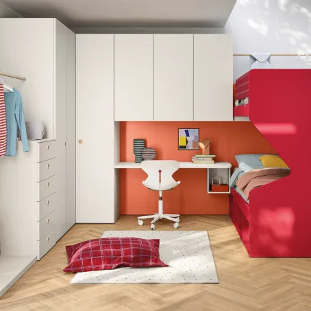 Cameretta con letti a castello e armadio ad angolo Kids space 18 di Nidi