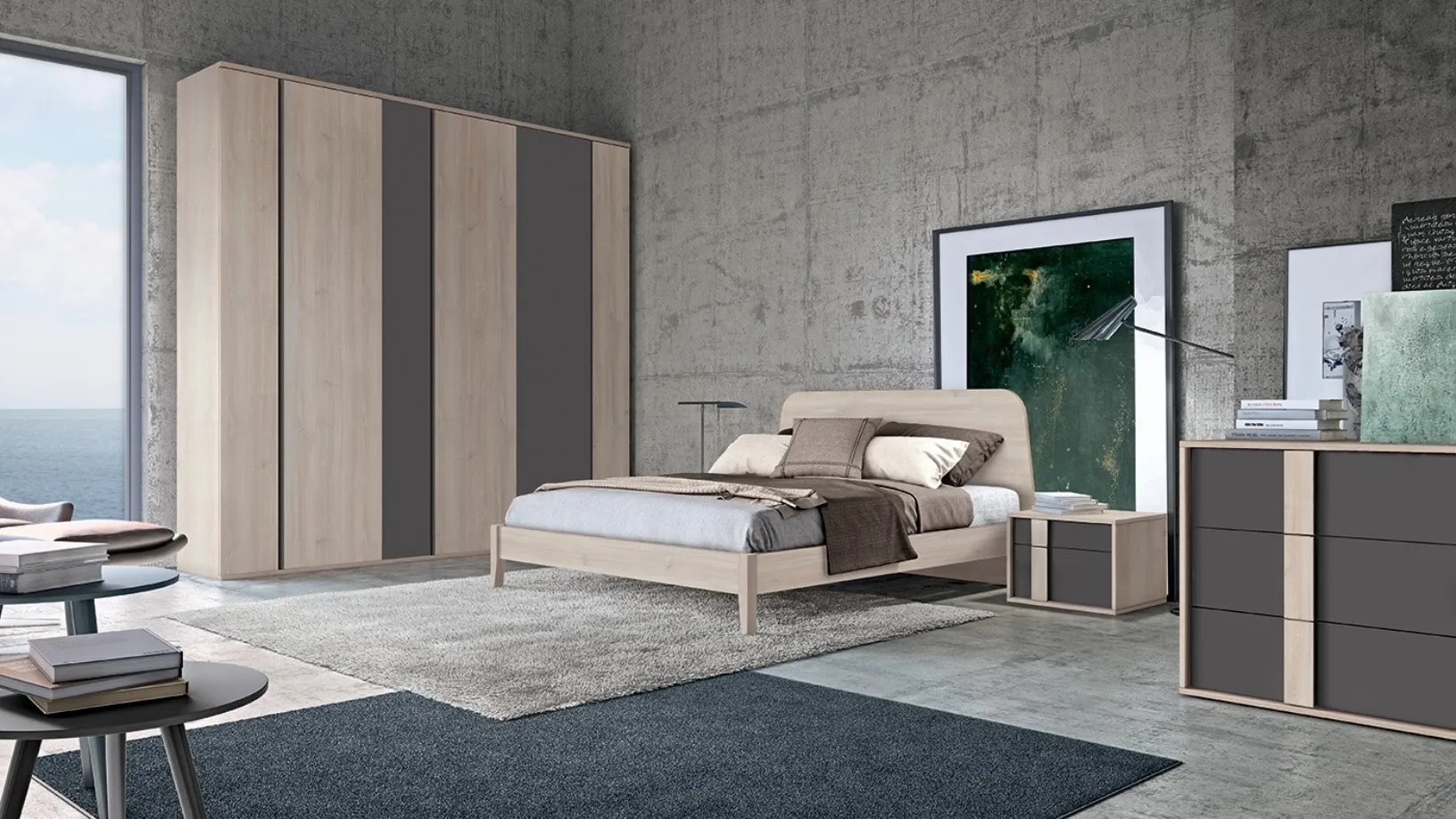 Letto Golf Virgo con struttura e testata in legno chiaro di Colombini Casa