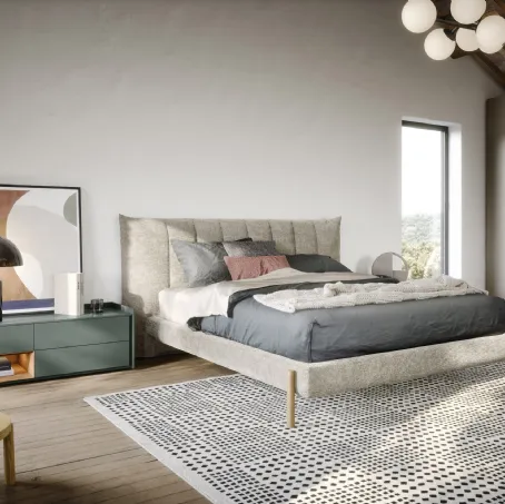 Letto in tessuto con testiera imbottita, con cuciture verticali Groove di Novamobili