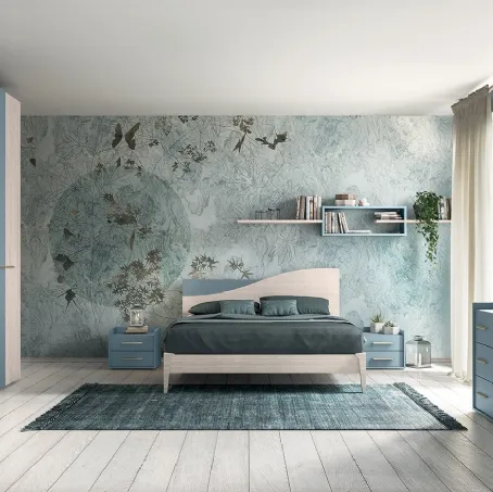 Letto Volo Sunrise con giroletto Manny finitura Ciliegio bianco e Cadaques di Colombini Casa