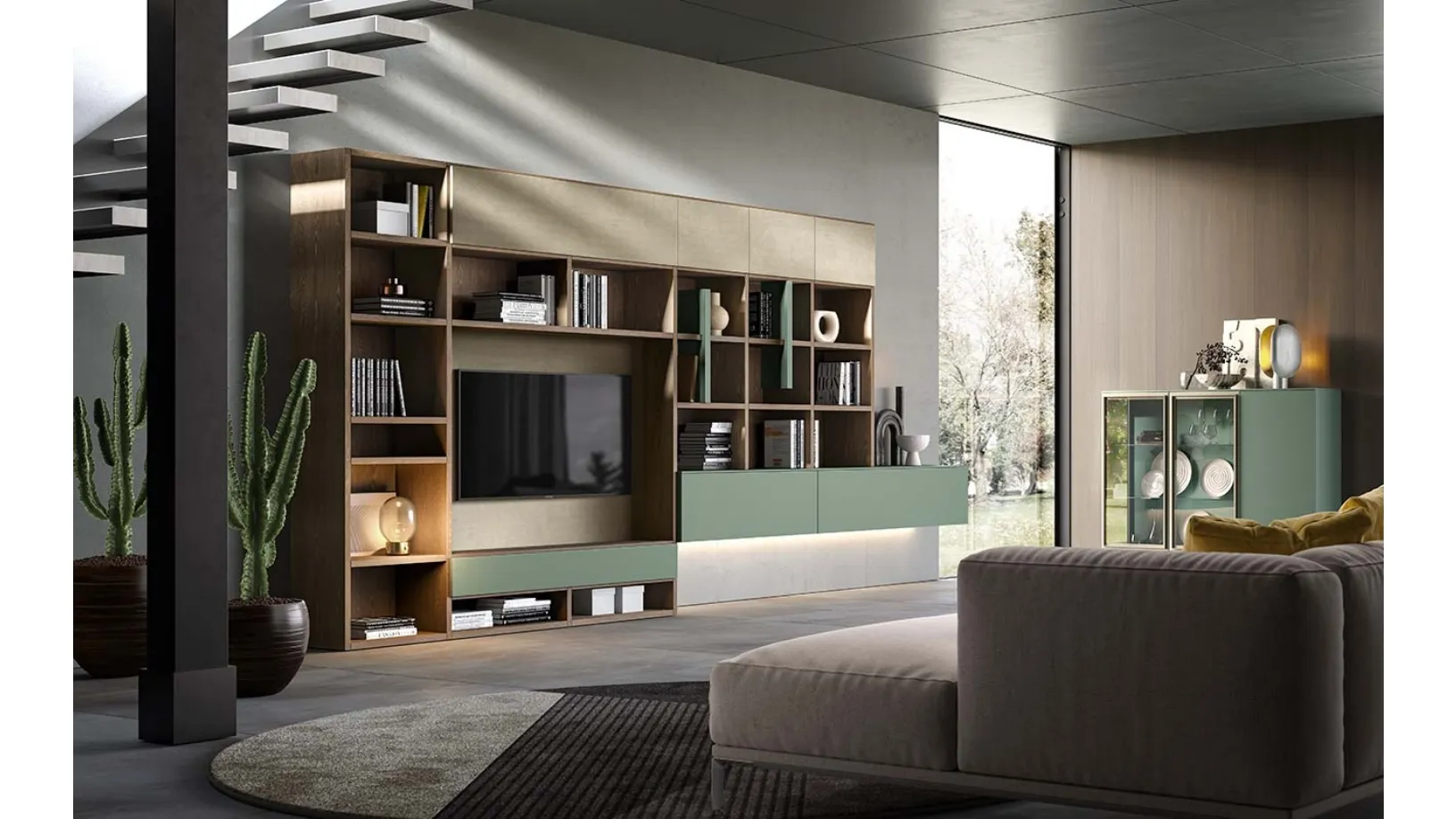 Libreria a muro Kosmos KL205 in laccato opaco di Mercantini