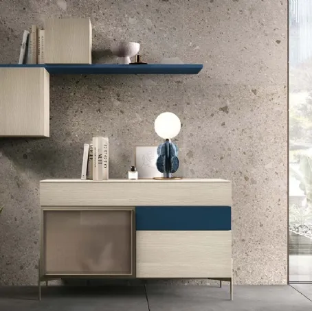 Madia Kosmos KM319 in legno, laccato opaco e vetro di Mercantini