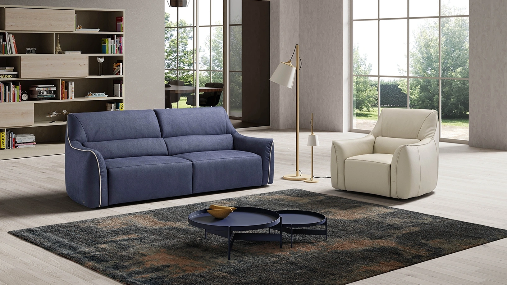 Divano lineare in tessuto Puffy di Egoitaliano