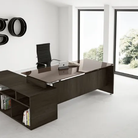 Scrivania Direzionale con piano in vetro e struttura in melaminico effetto legno GO 03 di Colombini Office