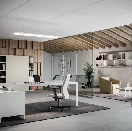 Scrivania Direzionale D1 06 in laccato opaco bianco e melaminico di Colombini Office