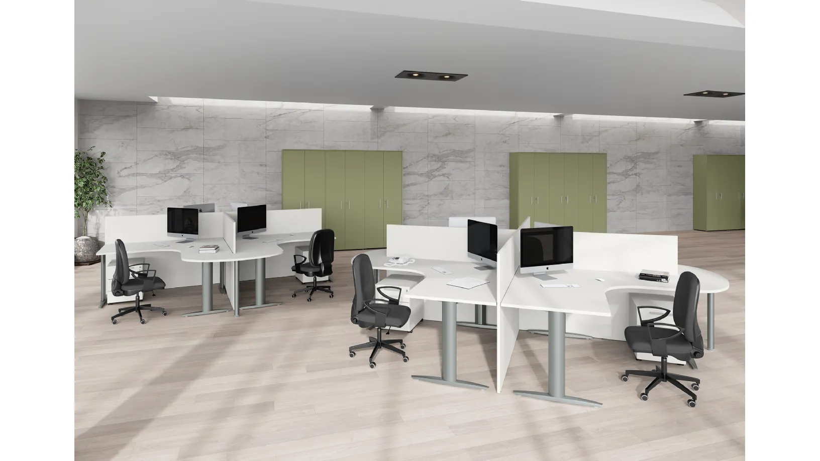 Scrivania Operativa sagomata con divisori Teko 09 in laccato opaco di Colombini Office