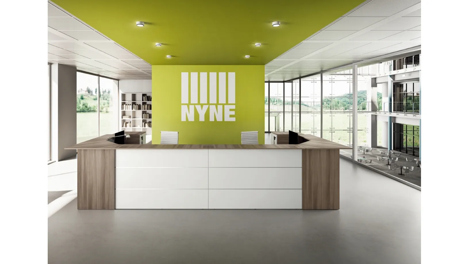 Bancone Reception GET 03 in laccato bianco opaco e melaminico effetto legno di Colombini Office